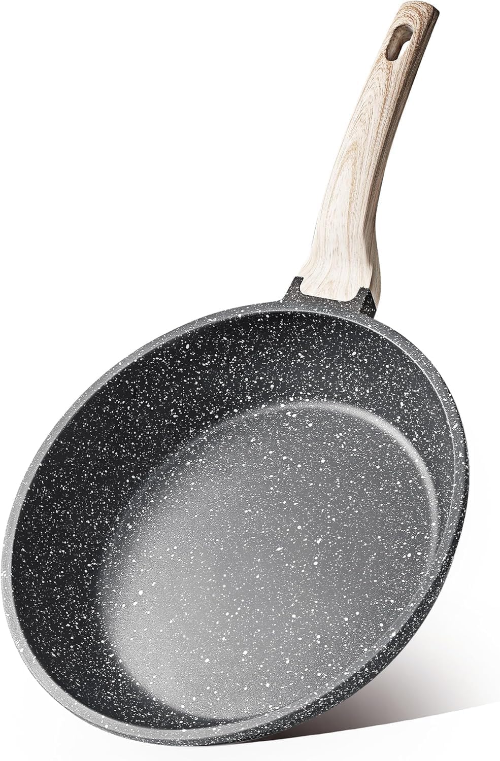Granite non-stick frying pan, 10 inch, with natural wooden handle